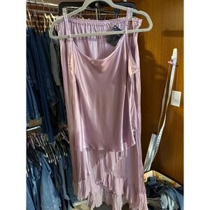 NWT Newport News 100% Liquid Silk 2 Piece Lavender Ruffle Maxi Skirt & Cami 18